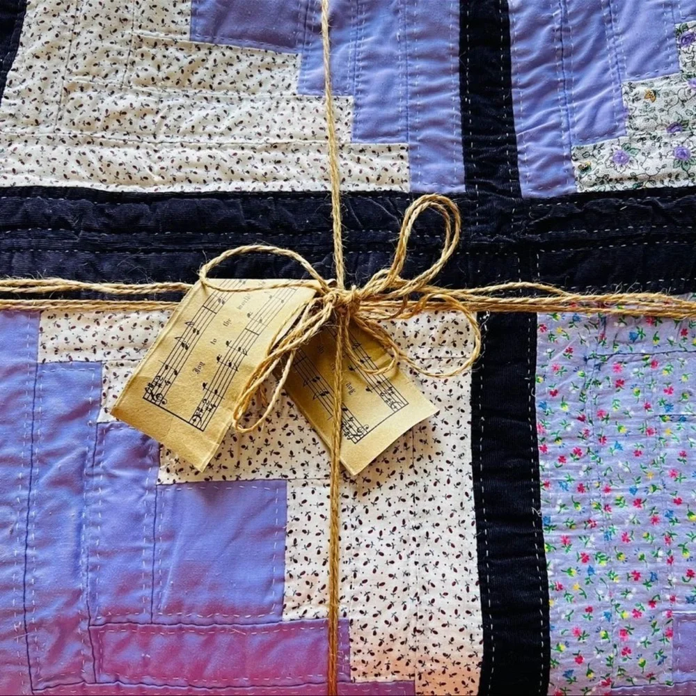 72”x90” Log Cabin Quilt. Fabulous Colors and Prints. Twin size . Hand Stitched .